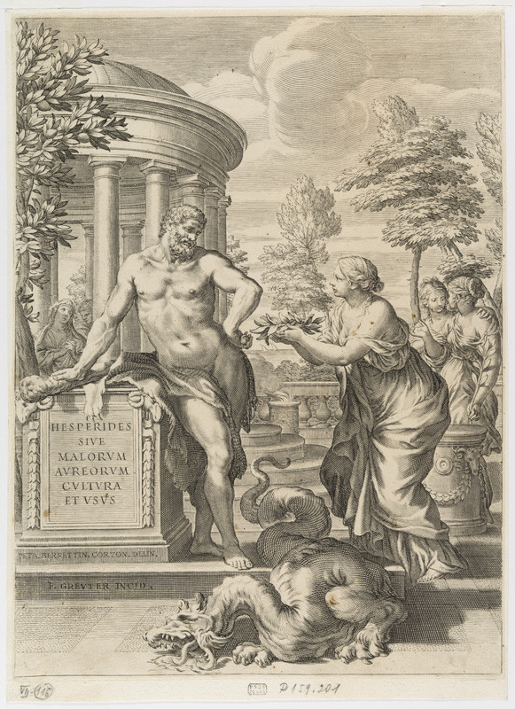 Johann Friedrich Greuter - rytec, Pietro Cortona - inventor - Herkules a Hesperidky