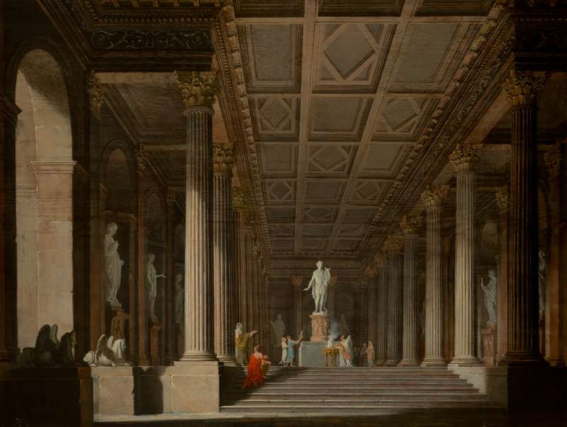 Ludvík Kohl - Interior of a Fictitious Ancient Temple with a Burnt Offering to Apollo