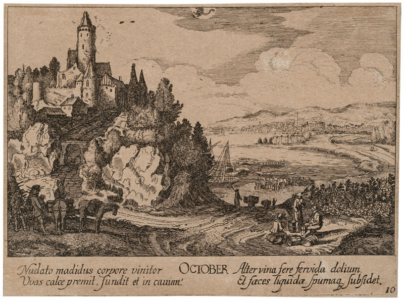 Václav Hollar - rytec, Johann Tscherningk - vydavatel, Jan van de Velde - inventor - Říjen, z cyklu 12 měsíců