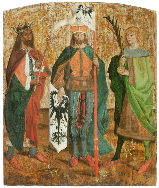 Mistr Křivoklátského oltáře - dílna - Deska s českými zemskými patrony - Sv. Václav, sv. Vít a sv. Zikmund
