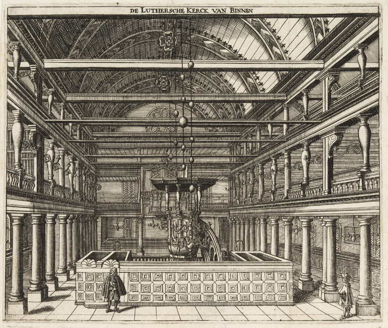 Jan Veenhuysen - rytec - Interiér luteránského kostela, z cyklu Topografické pohledy na Amsterdam