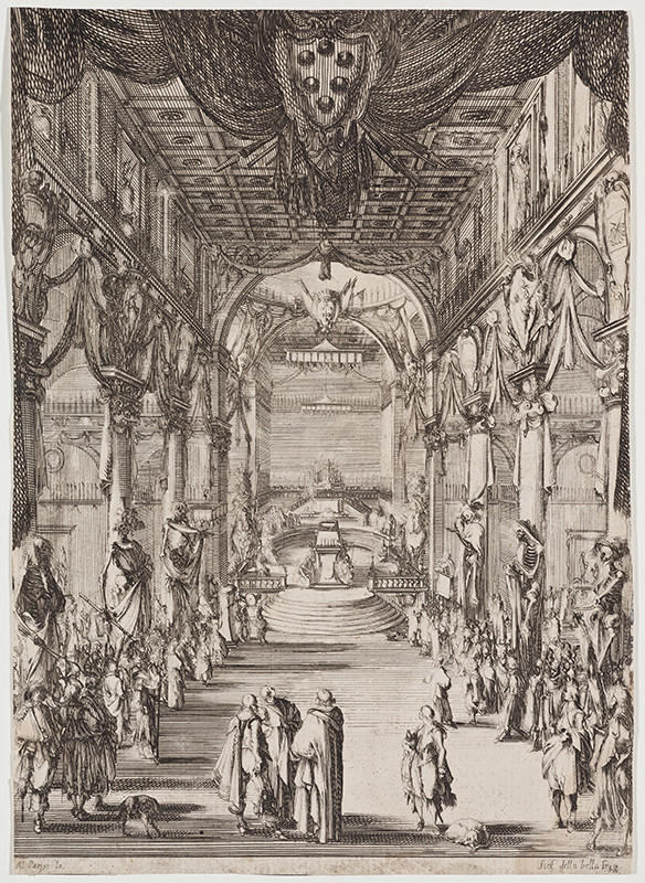 Stefano della Bella - Pohřební slavnost za  Francesca de Medici v kostele svatého Vavřince ve Florencii