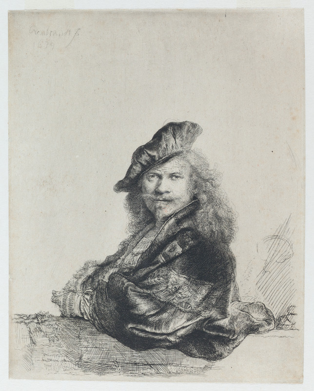 Rembrandt Harmenszoon van Rijn - Self-portrait leaning on a stone sill