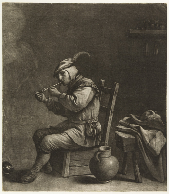 Wallerant Vaillant - rytec, David II Teniers - inventor - Muž zapalující si dýmku