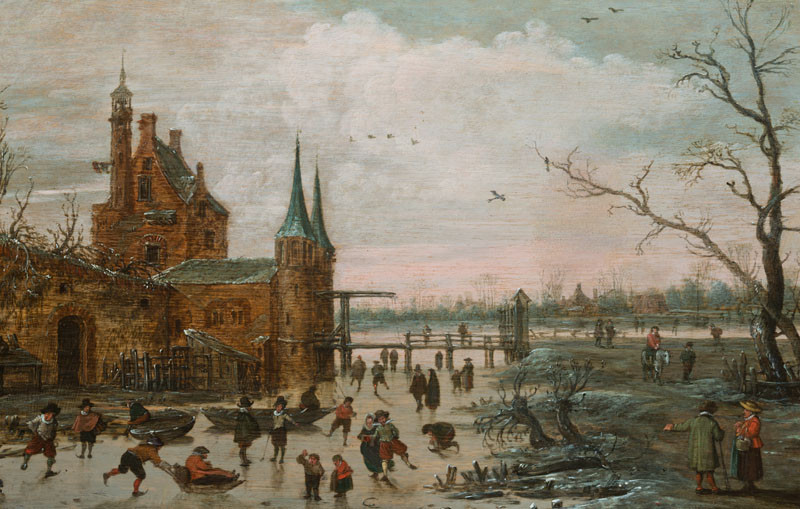 Esaias van de Velde - Ice Skaters in front of a City Gate