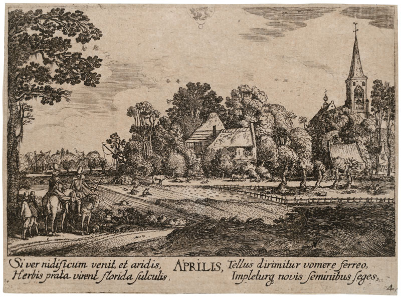 Václav Hollar - rytec, Johann Tscherningk - vydavatel, Jan van de Velde - inventor - Duben z cyklu 12 měsíců