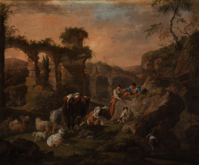 Johann Heinrich Roos - Odpočívající stádo s ruinami
