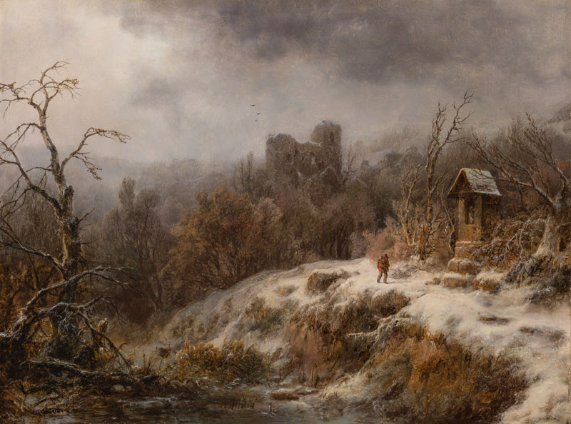 August Bedřich Piepenhagen - Winter Landscape with Ruins and a Chapel