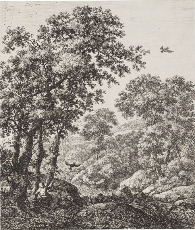 Antoni Waterloo - engraver, Antoni Waterloo - inventor - Prophet Elijah in the Wilderness Being Fed by Ravens