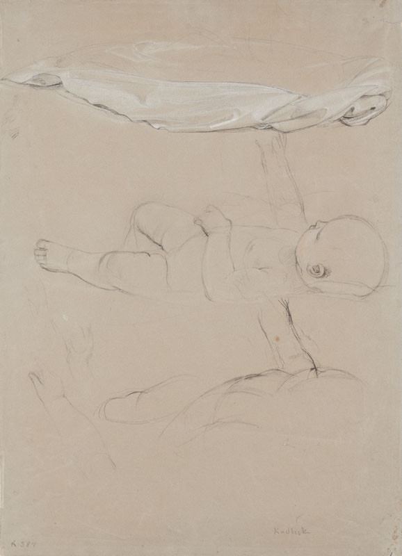 František Tkadlík - Study of a lying down child and a mantle for the painting Madonna Adoring the Child