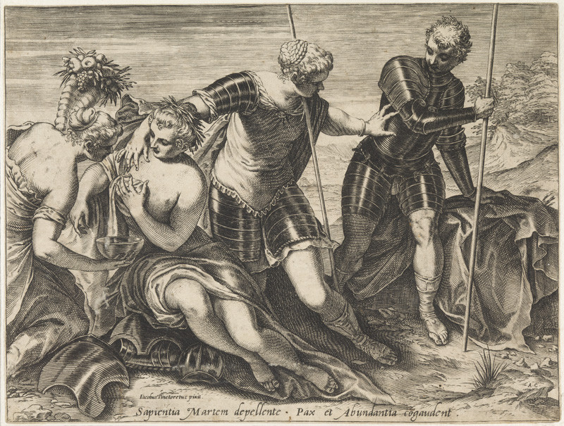 Agostino Carracci - rytec, Tintoretto - inventor - Minerva odvrací Marta od Míru a Hojnosti