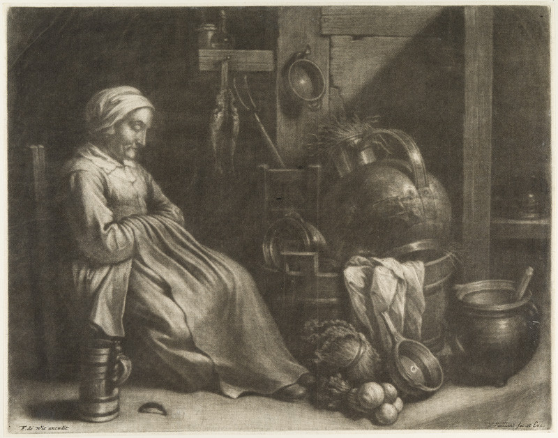 Wallerant Vaillant - rytec, David II Teniers - inventor - Spící kuchařka