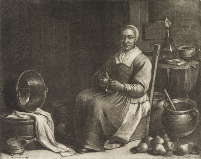 Wallerant Vaillant - rytec, David II Teniers - inventor - Žena loupající hrušky