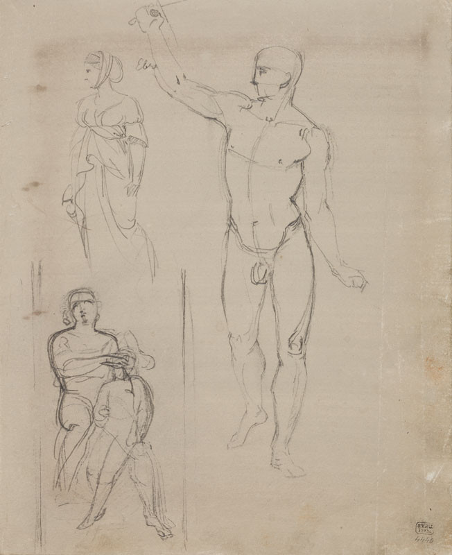 František Tkadlík - Sheet from Sketchbook C - sketches of various figures; sketch for the painting of Saint Joseph and the Christ Child