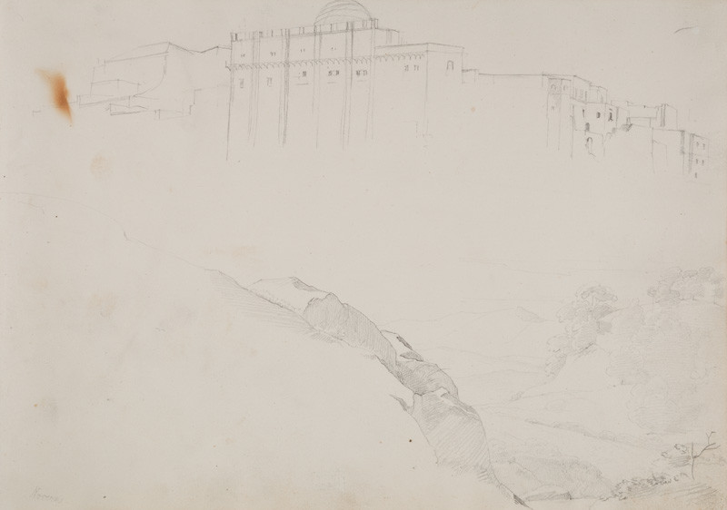 František Tkadlík - Sheet from the Southern Italian Sketchbook - view of a town and rocky landscape