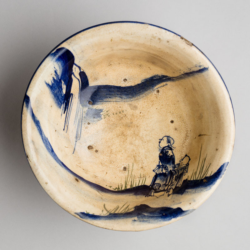 Anonymous artist - Bowl decorated with the figure of a poet by a waterfall