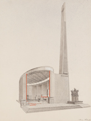 Jan Sokol - Design for the Church in Staršnice district in Prague, section in perspective