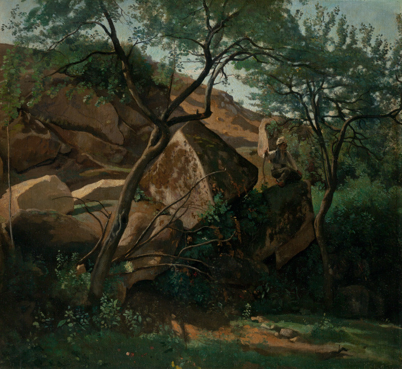 Jean-Baptiste Camille Corot - Mladý pastýř ve skalách (Les ve Fontainebleau)