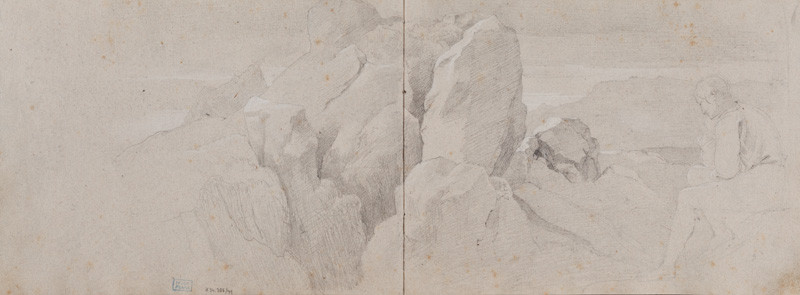 František Tkadlík - Sheet from the Southern Italian Sketchbook - man sitting in a rocky landscape