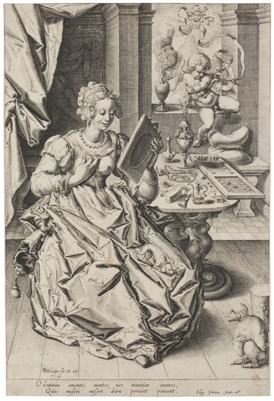 Jacques de Gheyn II. - rytec - Žena se zrcadlem - Vanitas