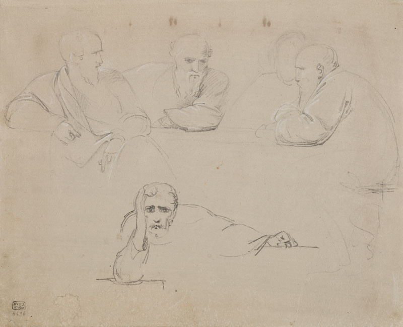 František Tkadlík - Sheet from Sketchbook C - sketches of seated male figures for the painting Jesus in Emmaus