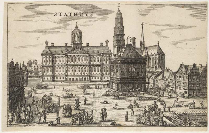 Jan Veenhuysen - engraver - The New Town Hall in Amsterdam (Stadthuis), from a series Topographical views of Amsterdam