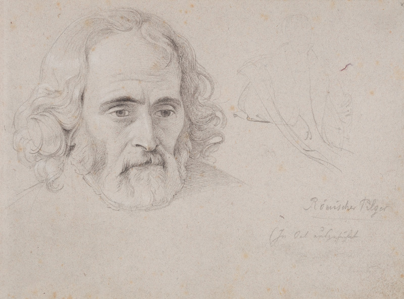 František Tkadlík - Sheet from the Southern Italian Sketchbook - Roman pilgrim, reverse side: study of a man’s face