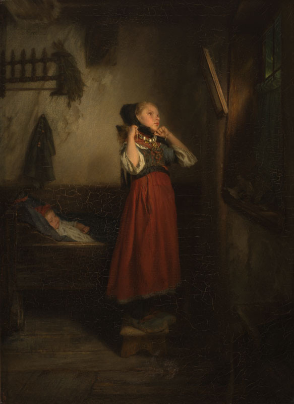 Quido Mánes - A Peasant Girl in front of a Mirror