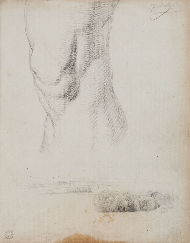 František Tkadlík - Sheet from Sketchbook C - study of a knee; landscape sketch