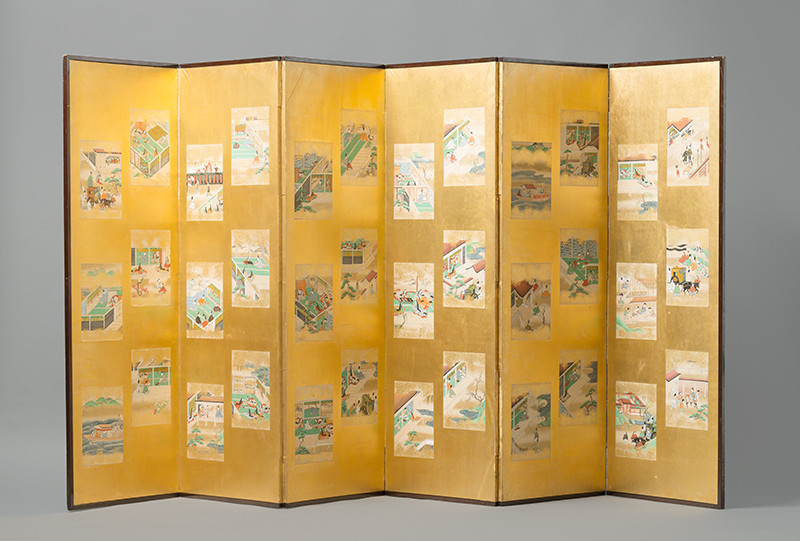 Unsigned Tosa school painter - Folding Screen with Tale of Sagoromo (Sagoromo Monogatari) Illustrations 
