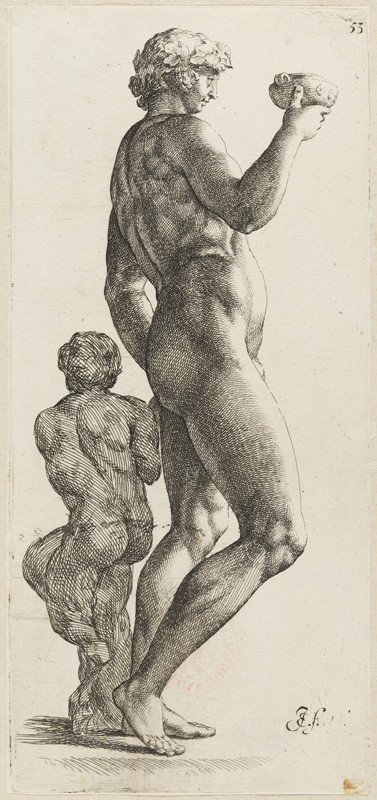Jan de Bisschop - engraver, Cornelis van Poelenburgh - Draughtsman - Bacchus - View from the right, From the album Paradigmata Graphices variorum Artificum