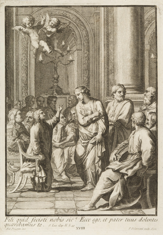 Francesco Polanzani - engraver, Jacquese Stella - inventor - The Twelve-year-old Jesus with the Teachers in the Temple