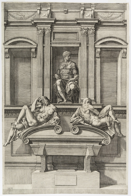 Cornelis Cort - engraver - Tomb of Giuliano di Lorenzo de’ Medici in the Basilica of San Lorenzo, Florence