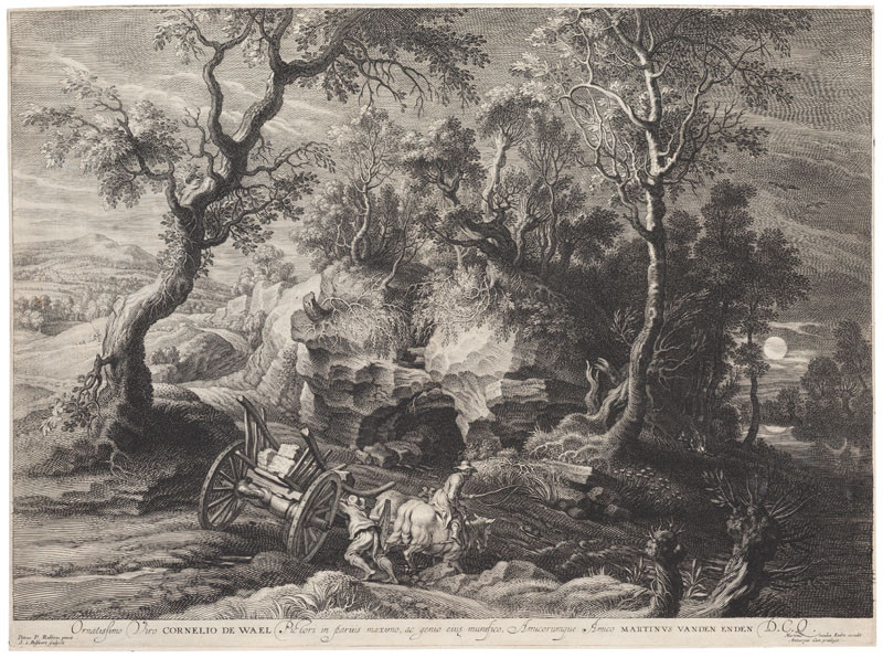 Schelte Adams Bolswert - engraver, Peter Paul Rubens - inventor, Elden M. - publisher - Landscape with Rock-laden Wagon