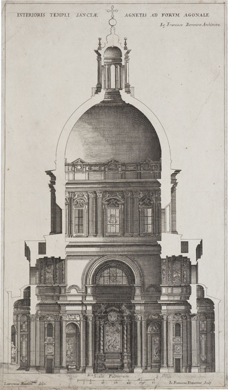 Giovanni Francesco Venturini - rytec, Francesco Nuvolone - inventor - Řez kostelem San Agnese in Agone na Piazza Navona