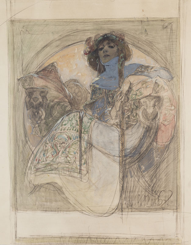 Alfons Mucha - Sedící žena – studie k plakátu