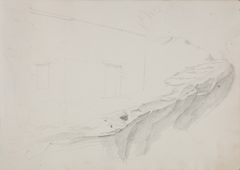 František Tkadlík - Sheet from the Southern Italian Sketchbook - sketch of a house standing on a cliff