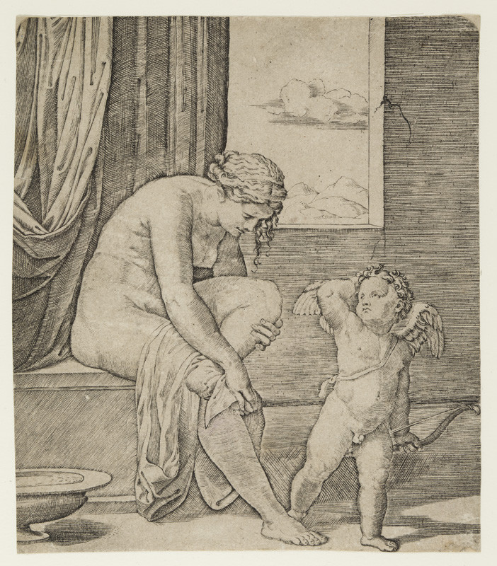 Marcantonio Raimondi - engraver, Raffael - inventor - Venus after Her Bath with Cupid