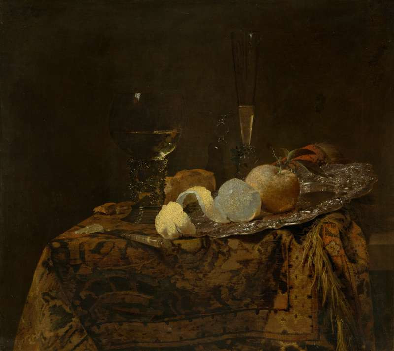Willem Kalf - Zátiší se skleněnými poháry a citrónem