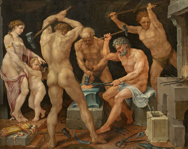 Maerten van Heemskerck - Venuše a Kupido ve Vulkánově dílně 