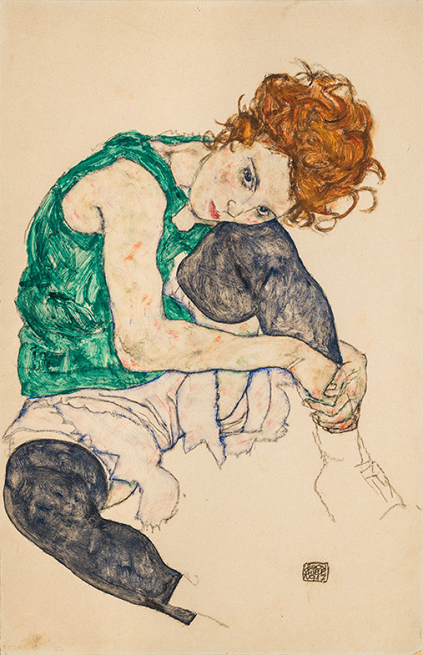Egon Schiele - Sedící žena s pokrčenými koleny 