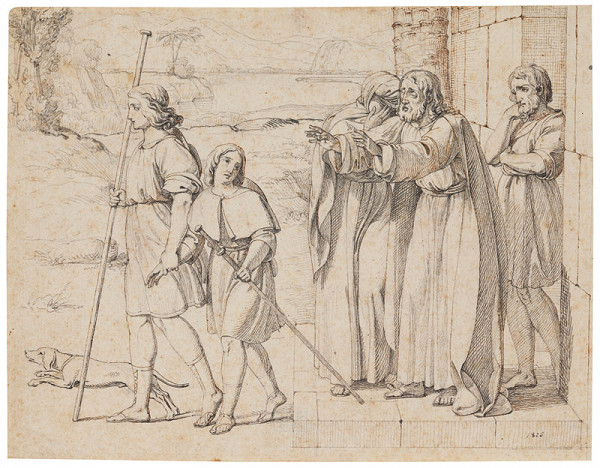 František Tkadlík - Tobiášovo loučení, studie k obrazu Tobiášův odchod z rodného domu 