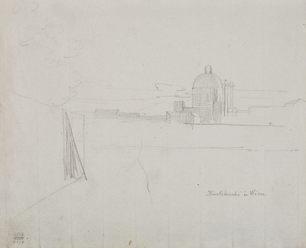 František Tkadlík - List v náčrtníku C - kostel sv. Karla Borromejského ve Vídni 