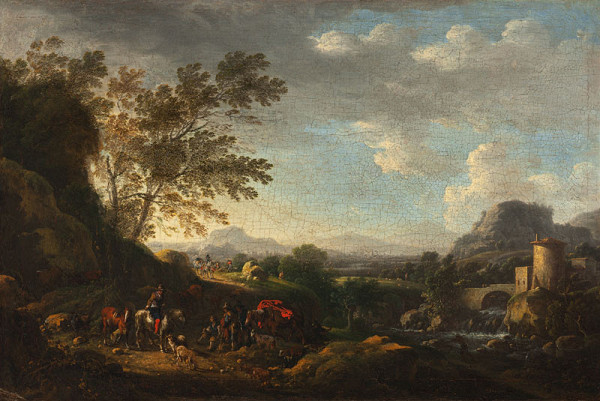 Johann Franz Ermels - Pahorkatá krajina s poutníky 