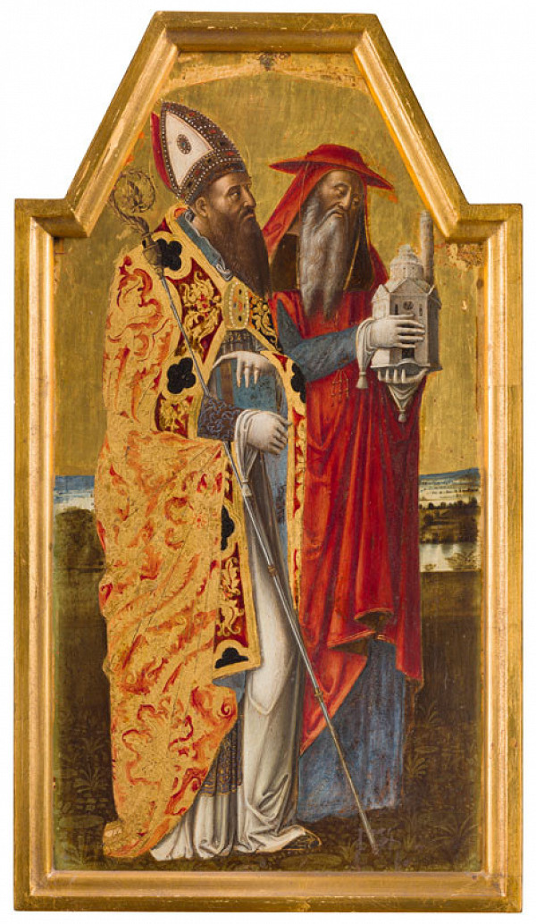 Quirizio da Murano - Triptych s Madonou typu dell’Umilta, sv. Augustinem, sv. Jeronýmem, sv. Kateřinou a sv. Lucií 