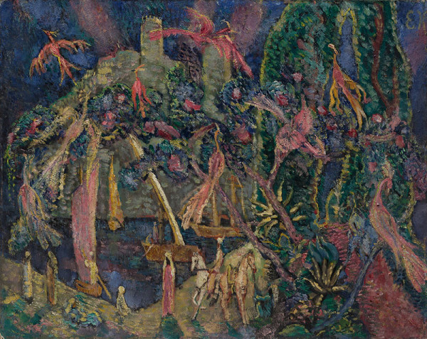 Eugen von Kahler - Kompozice s ptáky a orientálními jezdci (Orientální pohádka) 