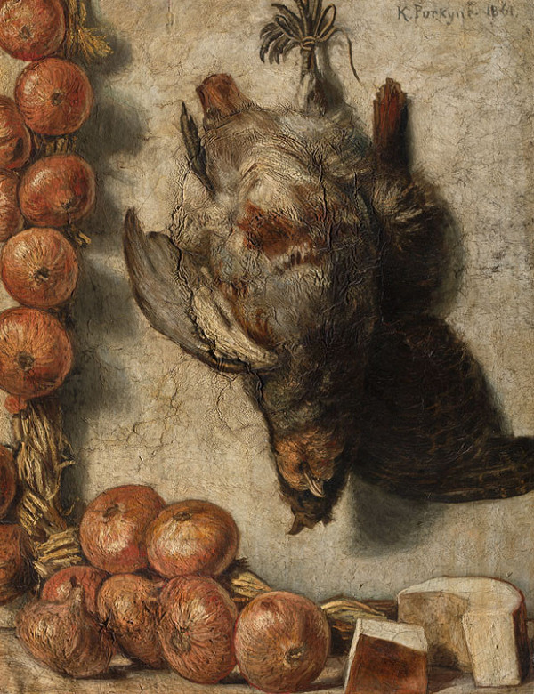 Karel Purkyně - Zátiší s cibulí a koroptvemi 