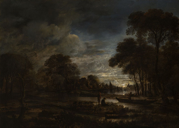 Aert van der Neer - Holandská vesnice při východu slunce 