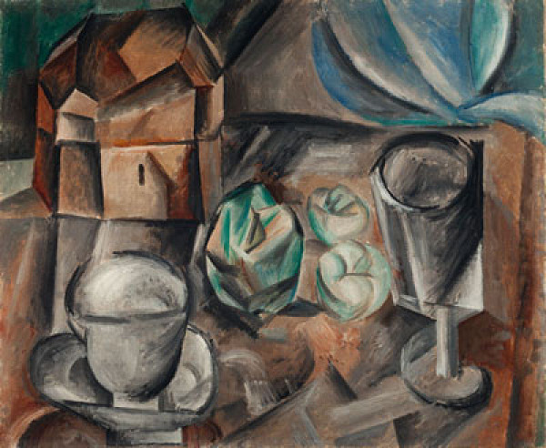 Pablo Picasso - Skřínka, šálek, jablko a sklenice 