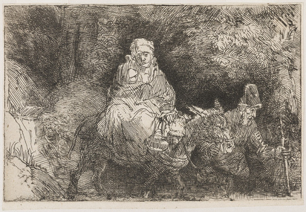 Rembrandt Harmenszoon van Rijn - Útěk do Egypta (velký). Přechod přes potok 